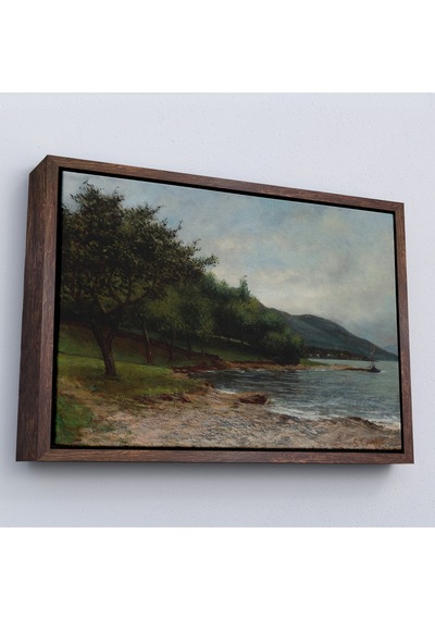 Ahşap Çerçeveli Gustave Courbet - Göl Kıyısı Geneva Tablosu-7092