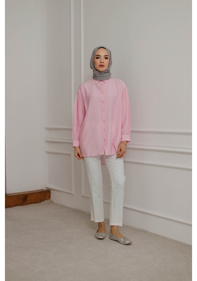Moonsc Kadın Gömlek Regular Fit Tesettür Pembe