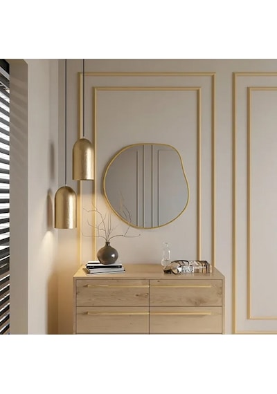 60x60 Cm Modern El Yapımı Asimetrik Çerçeveli Ayna Altın Altın