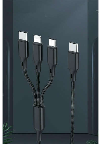 Şarj Data Kablosu 3In1 Lightning + Type-C + Micro Usb To Usb 2.0