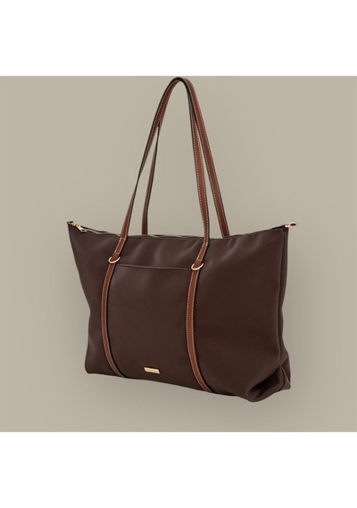 Lovelystore Çift Saplı Paraşüt Kumaş Büyük Boy Shopper Çanta Üniversite Ofis Anne Bebek Omuz Çantası 47x30x15 Acı Kahverengi