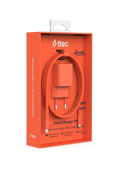 Ttec Smartcharger Gan 20w Pd Seyahat Hızlı Şarj Aleti + Usb-c - Lightning 120cm Kablo Neon 2scg20ln
