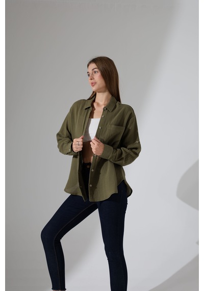 Oversize Basic Müslin Gömlek Haki