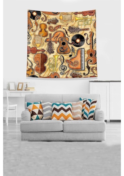 Pelangi Turuncu Müzik Aletleri Leke Tutmaz Kadife Kumaş Duvar Örtüsü Duvar Halısı Tapestry Kwll320, 35 X 50 Diğer