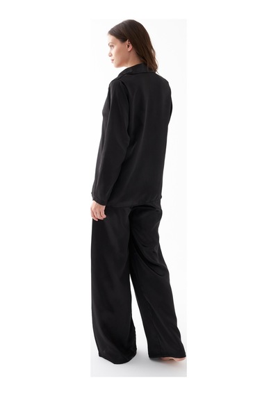 Akbeniz Kadın Siyah Oversize Saten Pijama Takımı