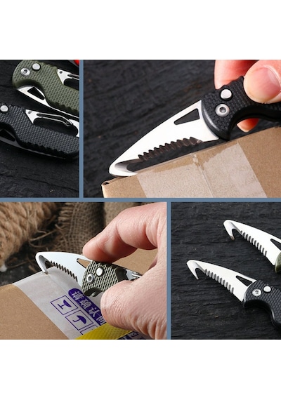 Omeniv Anahtarlık Karabiner Çelik Kamp Çakı Testere Kamp Bıçak Outdoor Siyah
