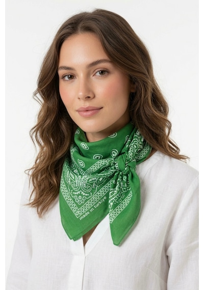 Mollycrush Unisex Yeşil Şal Desenli Fular Günlük Saç Aksesuarı, Boyunluk Ve Outdoor Bandana Yeşil