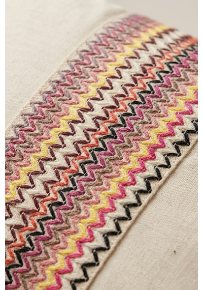 Renkli Etnik Geometrik Dokuma Şerit Detaylı Pamuklu Dekoratif Gizli Fermuarlı Kırlent Kılıfı 42x42 Cm Çok Renkli