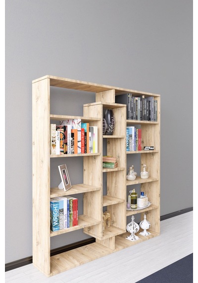 Kiola 14 Bölmeli Dekoratif Açık Tasarım Kitaplık Modern Kitap... Atlantik Çam