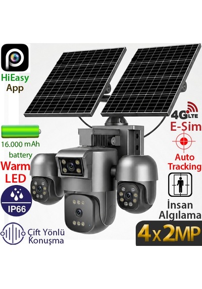 Trk-lınk Rs-5604 Siyah 4x2mp 4g Dış Mekan Güneş Enerjili Pt Güvenlik Kamerası - 4 Lensli, Renkli