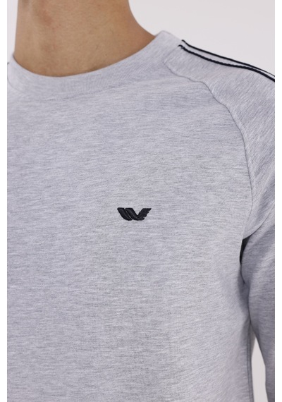 Rowinger Çift Şeritli Raglan Kol Minimal Logolu Bisiklet Yaka Sweatshirt Grey