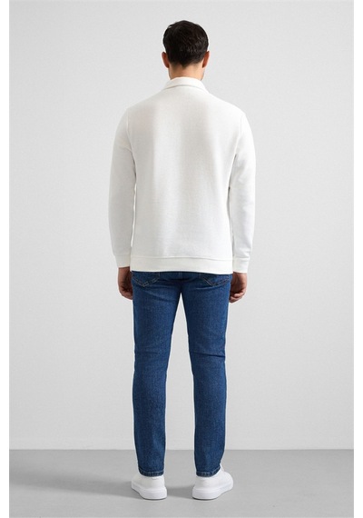 Süvari Beyaz Regular Düz Yarım Balıkçı Yaka Sweatshirt Sw2013700003-bey Beyaz