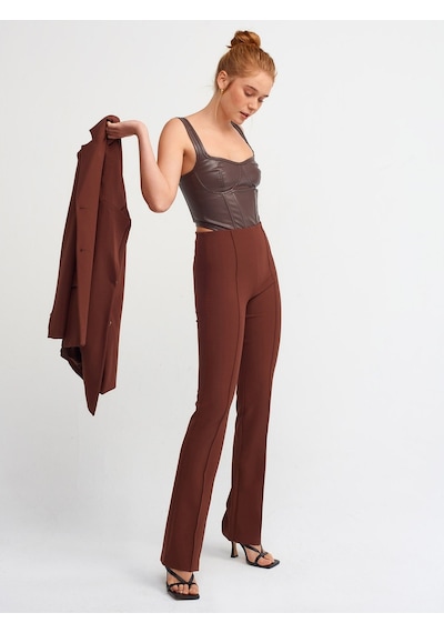 Dilvin 70304 Dikiş Detaylı Pantolon-kahve Kahverengi