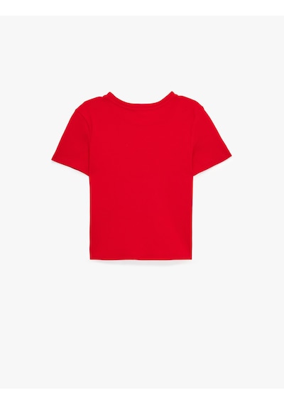 Koton Regular Fit Kısa Kollu Bisiklet Yaka Pamuklu Kedi Baskılı Tişört Kırmızı 6sal10864ık