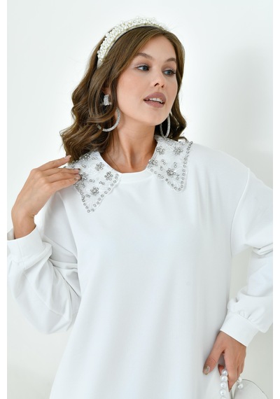 FTZ Women Ftz Kadın Bebe Yaka Elbise Ekru 30968-ekru