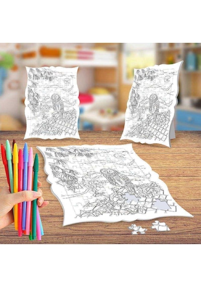 Manzara Ve Baykuş Boyama Puzzle Tablo Çocuk Eğitici Yapboz