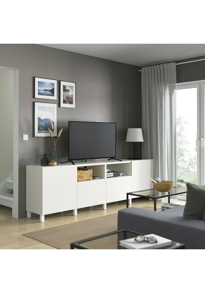 Tv Sehpası, Beyaz, 240x42x74 Cm, Lappvıken, Fren Raylı Beyaz Tv Sehpası, Beyaz, 240x42x74 Cm, Lappvıken, Fren Raylı Beyaz