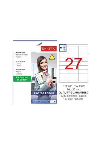 Tanex TW-2327 70x30mm Kuşe Lazer Etiket 100 Lü Paket