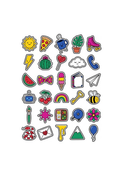 30 Adet Pastel Boya Tarzı Sevimli Obje Sticker Seti - Laptop Ajanda Defter İçin Çok Renkli