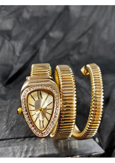 Yafani Gold Gümüş Yılan Model Kadın Saati Altın