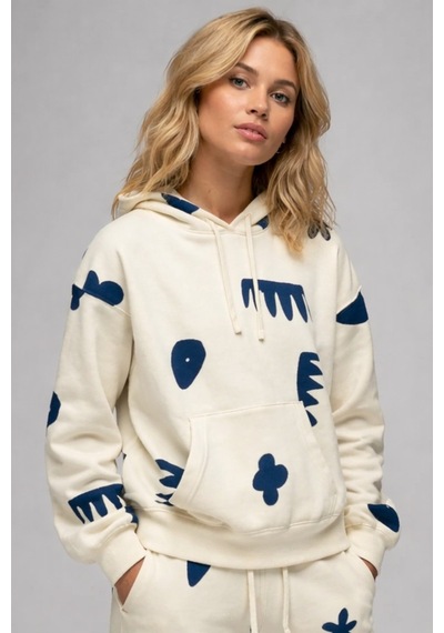 Nike Women's Jordan Artist Series Loose Fit Hoodie Kadın Büyük Beden Kapüşonlu Sweatshirt Beyaz Mavi Beyaz - Mavi