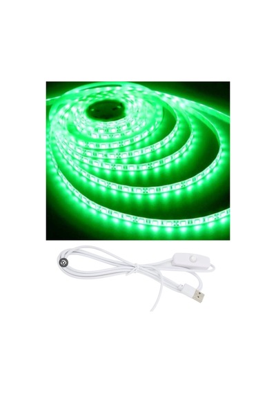 5 Metre 5 Volt 2835 Smd Yeşil İç Mekan 60 Ledli Şerit Usb Li Anahtarlı Beyaz Güç Kablosu Set