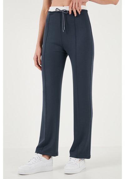 Lela Streç Slim Fit Yüksek Bel Geniş Paça Çimalı Bayan Eşofman Altı 5866078 Füme