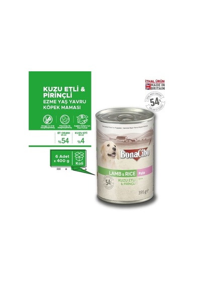 Bonacibo Ezme Kuzu Etli Pirinçli Yavru Köpek Maması 6 x 400 G
