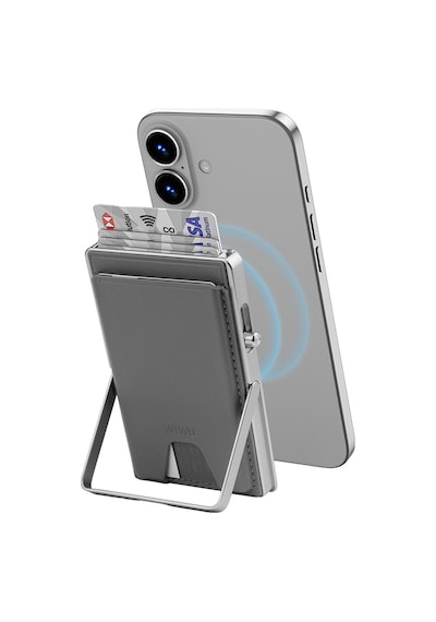 Wiwu Mw-006 Tasarımlı 6 Hazneli Pu Magnetik Standlı Kartlık Gri Gri