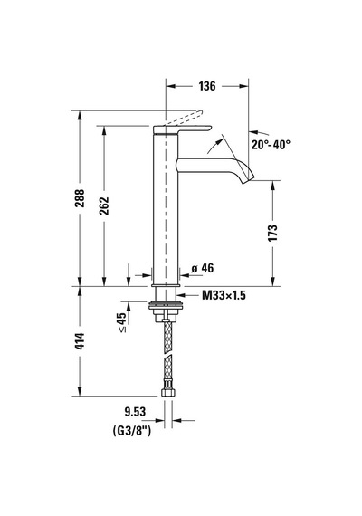 Duravit C.1 Tezgah Üstü Lavabo Bataryası L Boy Mat Siyah, C11030002046 Siyah