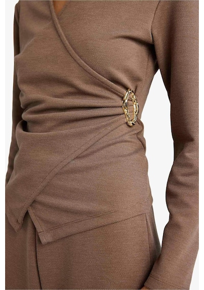 Defacto Regular Fit Wrap Yaka Aksesuar Detaylı Vizon Kadın Bluz G8816ax/bn531 Vizon