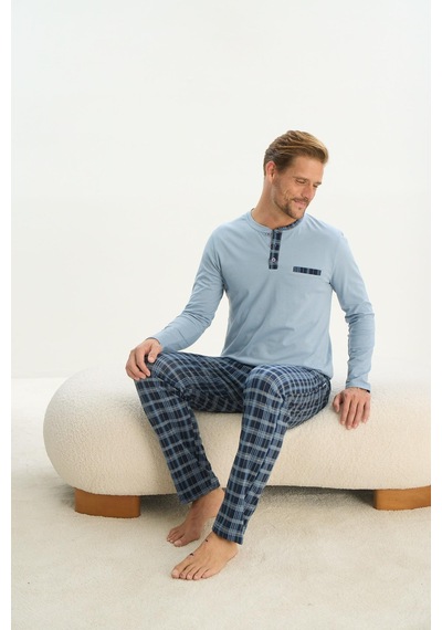 Sevim Erkek Uzun Kol Açık Mavi Pijama Takım C6t4n4o9 001