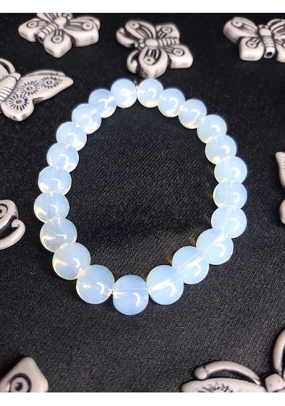 Mryart Doğal Ay Taşı Görünümlü Cam Bileklik Opal Görünümlü Unisex Duygusal Denge Ve Şıklık Beyaz