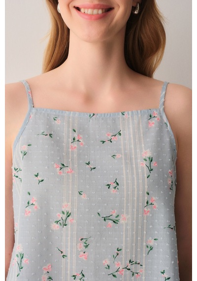 Suwen Pretty Pamuklu Atlet Şort Pijama Takımı Sh26536667956 Mavi