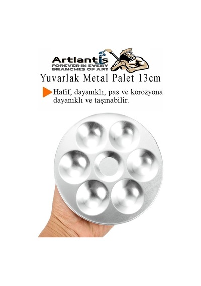 Yuvarlak Metal Palet 1 Adet Metal Boya Paleti 7 Hazneli 13 Cm Paslanmaz Resim Boyama Paleti Fırça Hediyeli