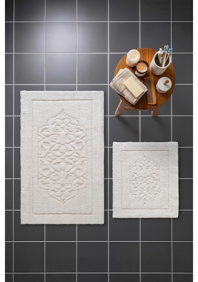 Lilly 2'li Pamuk Banyo Paspas Seti Yumuşak Dokulu Krem Yıkanabilir 60x100 + 60x50cm, Ll001w