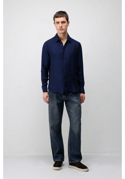 Antioch Crinkled Relax Fit Erkek Gömlek Lacivert
