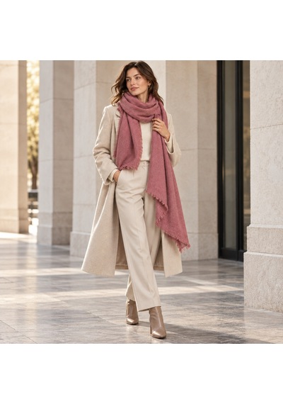 Rose Élite Premium Gül Kurusu Şal Soft Touch Yumuşak Dokulu, Püsküllü, Oversize Kadın Kışlık Omuz Ve Boyun Şalı Çok Renkli