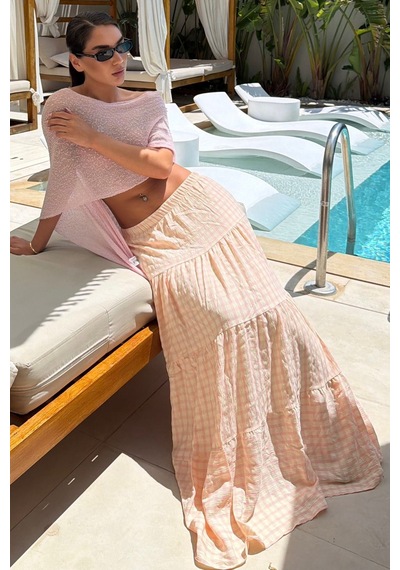 Madmext Pembe Pötikareli Maxi Kadın Etek Mg2858