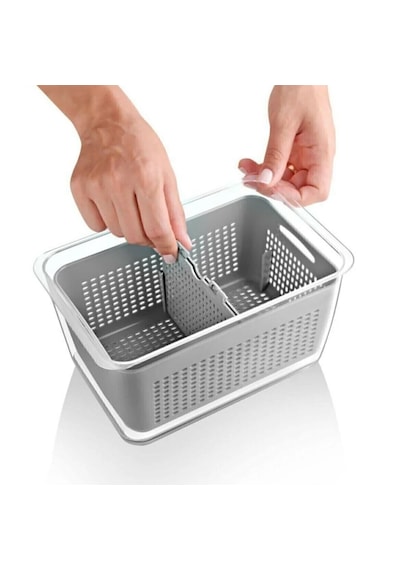 Vinoa 3'lü 2,5 Lt + 5 Lt + 9 Lt Süzgeçli Buzdolabı Düzenleyici Organizer + Saklama Kabı Gri