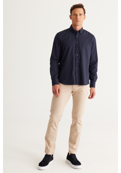 AC&Co / Altınyıldız Classics Erkek Lacı Slim Fit Dar Kesim Düğmeli Yaka Pamuklu Gabardin Gömlek Lacivert AC&Co / Altınyıldız Classics Erkek Lacı Slim Fit Dar Kesim Düğmeli Yaka Pamuklu Gabardin Gömlek Lacivert