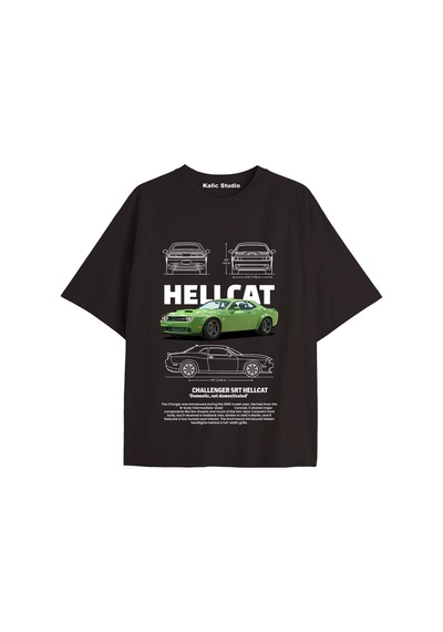 Kalic Studio Özel Tasarım Oversize Dodge Challenger Siyah T-shirt