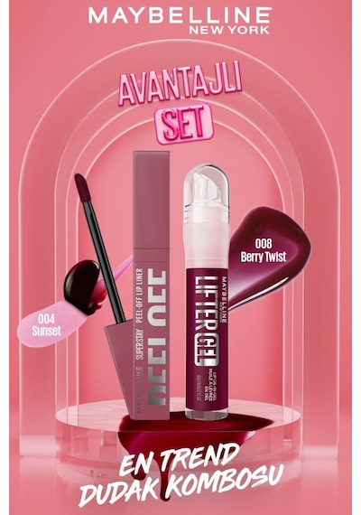 Super Stay Dudak Tinti Peel Off 004 Sunset&lifter Gel Dudak Parlatıcı 008 Berry Twist Dudak Kombo pktpeeloffliftergel4-11365 004 Sunset+008 Berry Twist