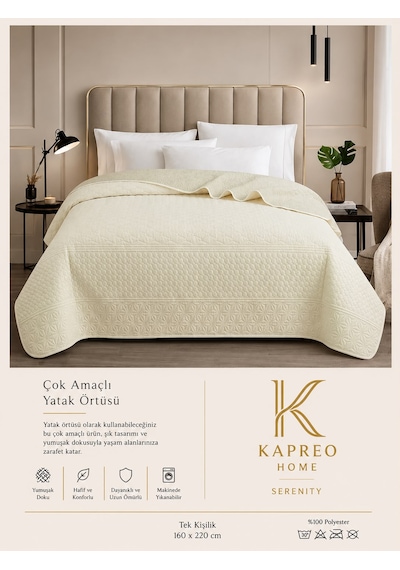 Kapreo Home Çok Amaçlı Çift Kişilik Çift Taraflı Yatak Örtüsü 200 X 220 Açık Bej