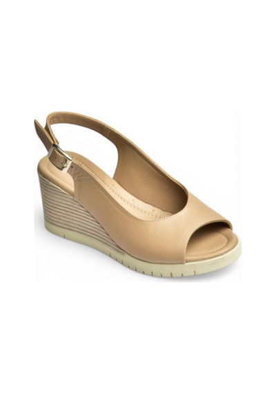 Fox Shoes Y555344003 Bej Hakiki Deri Dolgu Tabanlı Kadın Sandalet