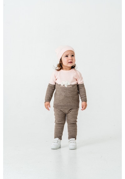 Babyhola Çocuk Teddy Bear Detay Kazak Pantolon Bere Triko Kışlık Takım 22113 Kahverengi