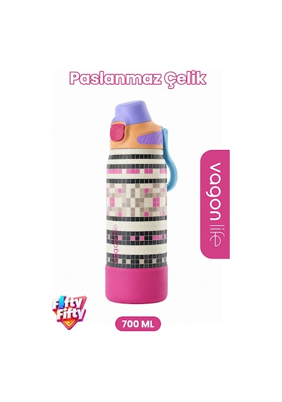700 Ml Tek Kapak Çift Kullanım Pipetli Rahat İçim Kulplu Paslanmaz Çelik Termos Ffvgn1112-700ml Mor
