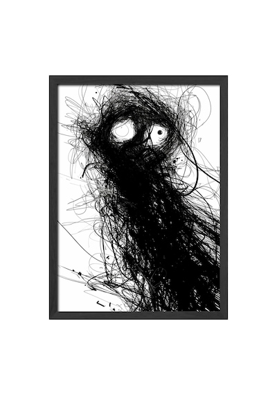 Inner Chaos Siyah Ahşap Çerçeveli Poster, Dekoratif Soyut Monokrom Duvar Tablosu