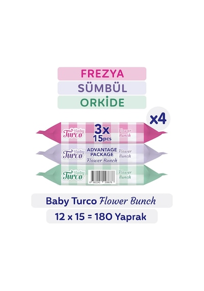 Baby Turco Flower Bunch Cep Mendili 12 X 15 Adet 180 Yaprak