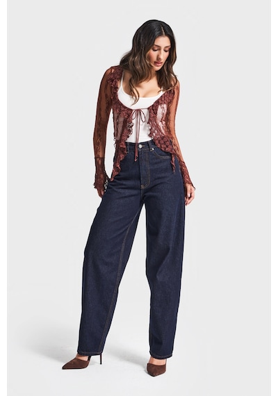 Itsbasic Kadın İndigo Renk Cindy 7w5-50 Skater Fit Bol Kesim İç Boy 80cm Denim Jean
